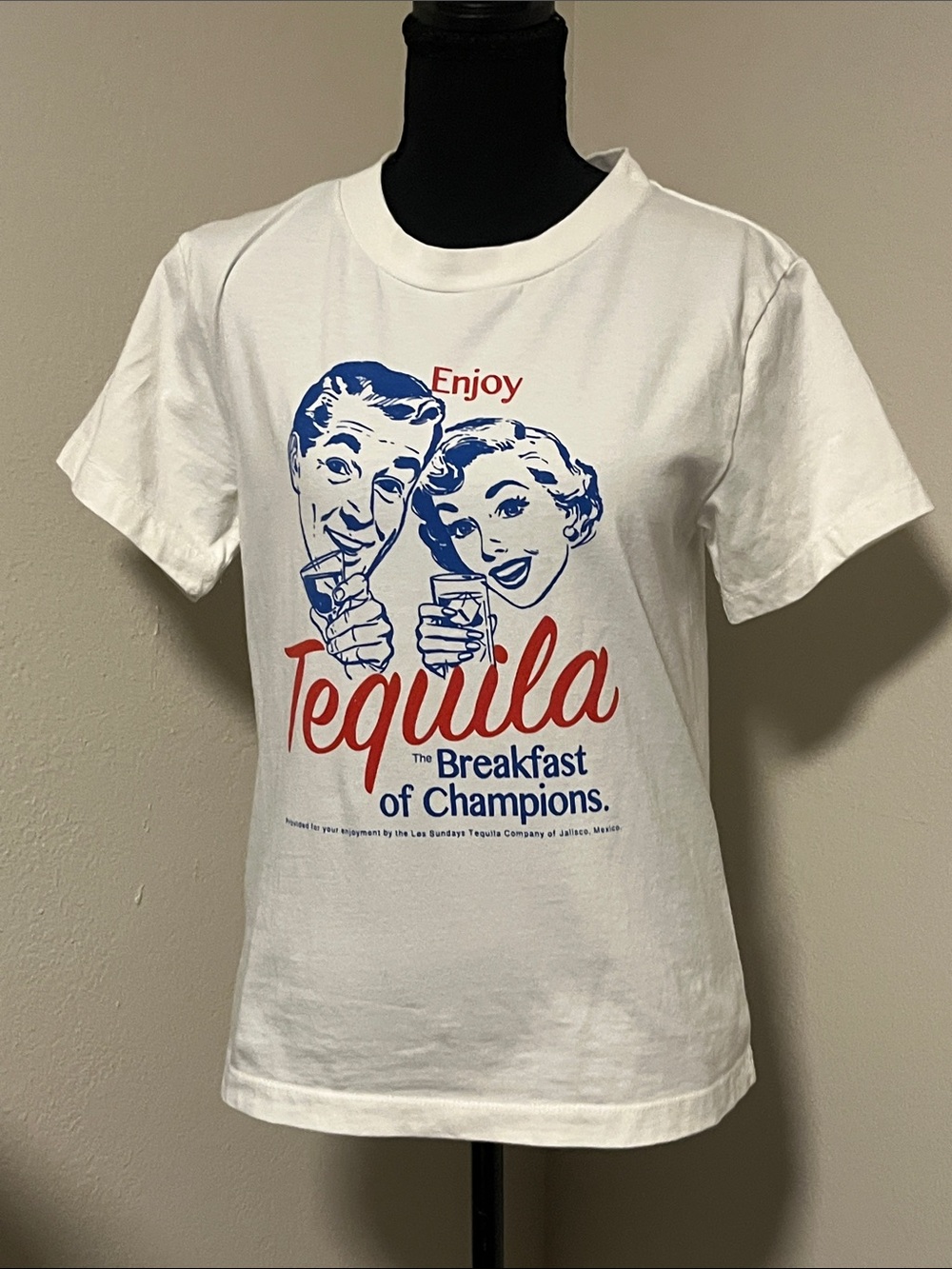 sundays Tequila White Tee with Red Logo Patch-Small